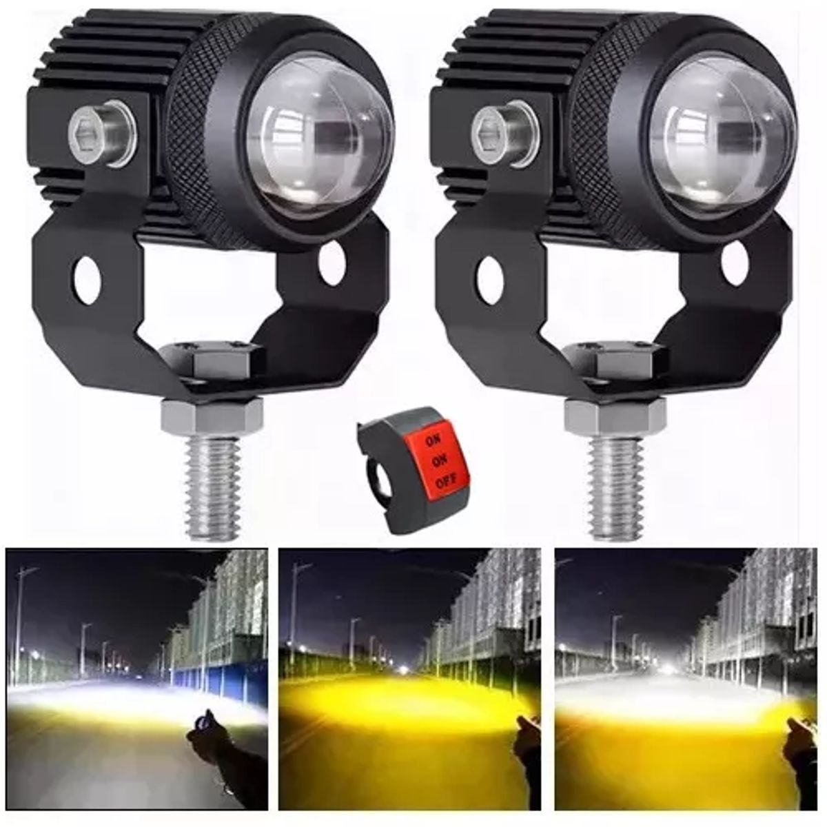 GENERICO - Par Faros De Lupa Doble Color Altabaja Para Auto Moto 60w