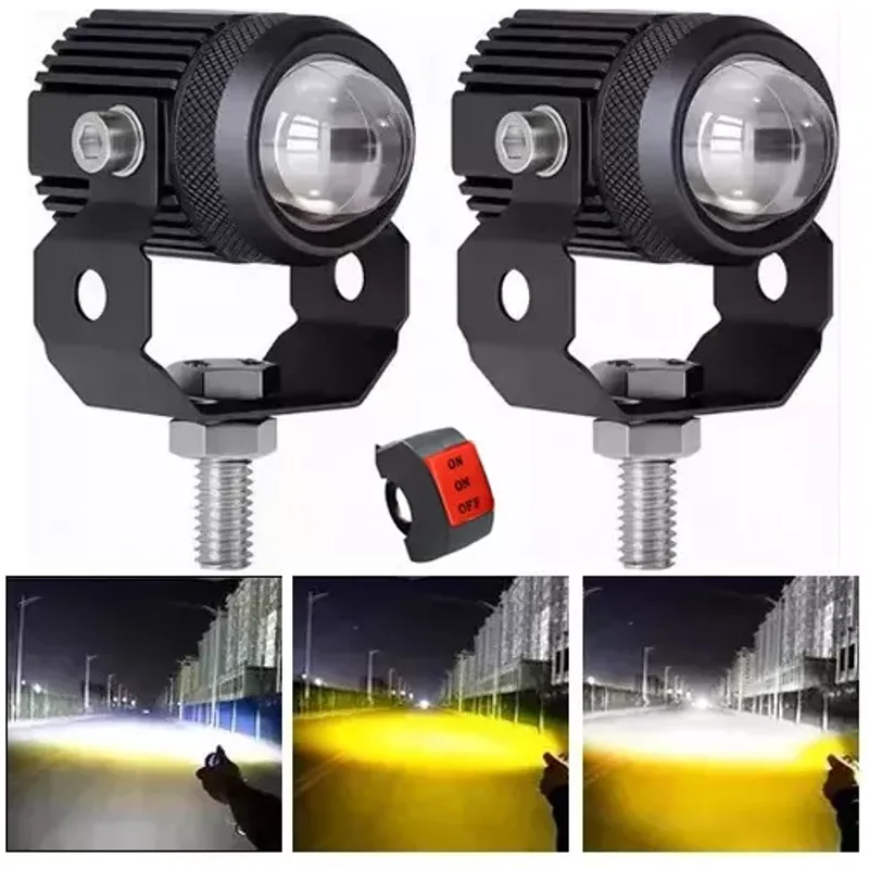 GENERICO - Par Faros De Lupa Doble Color Altabaja Para Auto Moto 60w