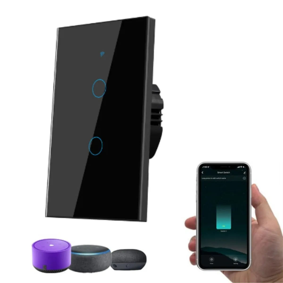 GENERICO - Interruptor Inteligente Wifi Doble Sin neutro Negro