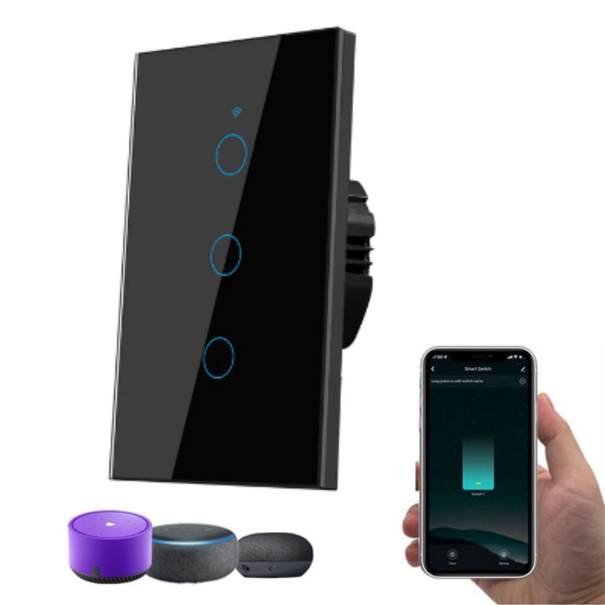 GENERICO - Interruptor Inteligente Wifi Triple sin Neutro - Negro