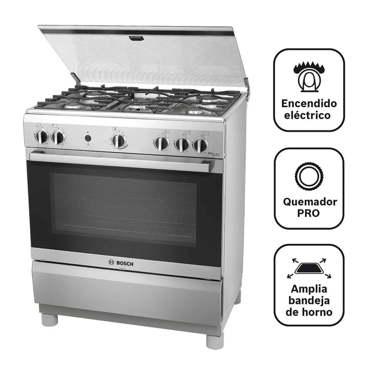 BOSCH - Cocina Bosch PRO545 IX a Gas de Pie 30" 5 Hornillas Acero Inoxidable