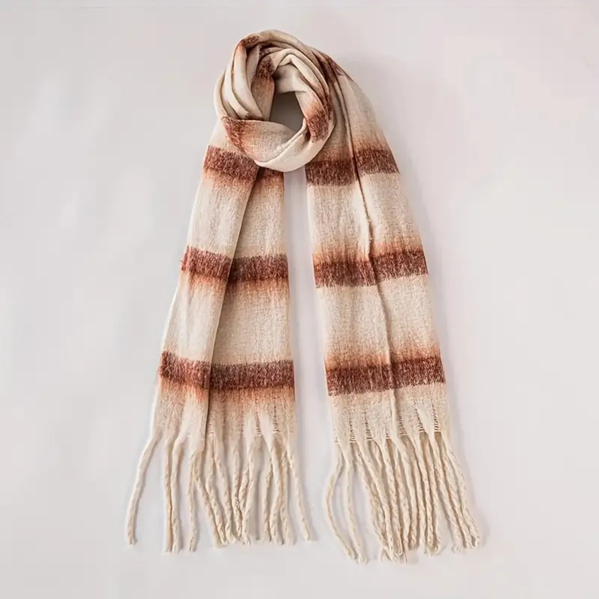 KAST PE - Bufanda Chalina Midori Crema Chal Largo Borlas Grueso 240x39