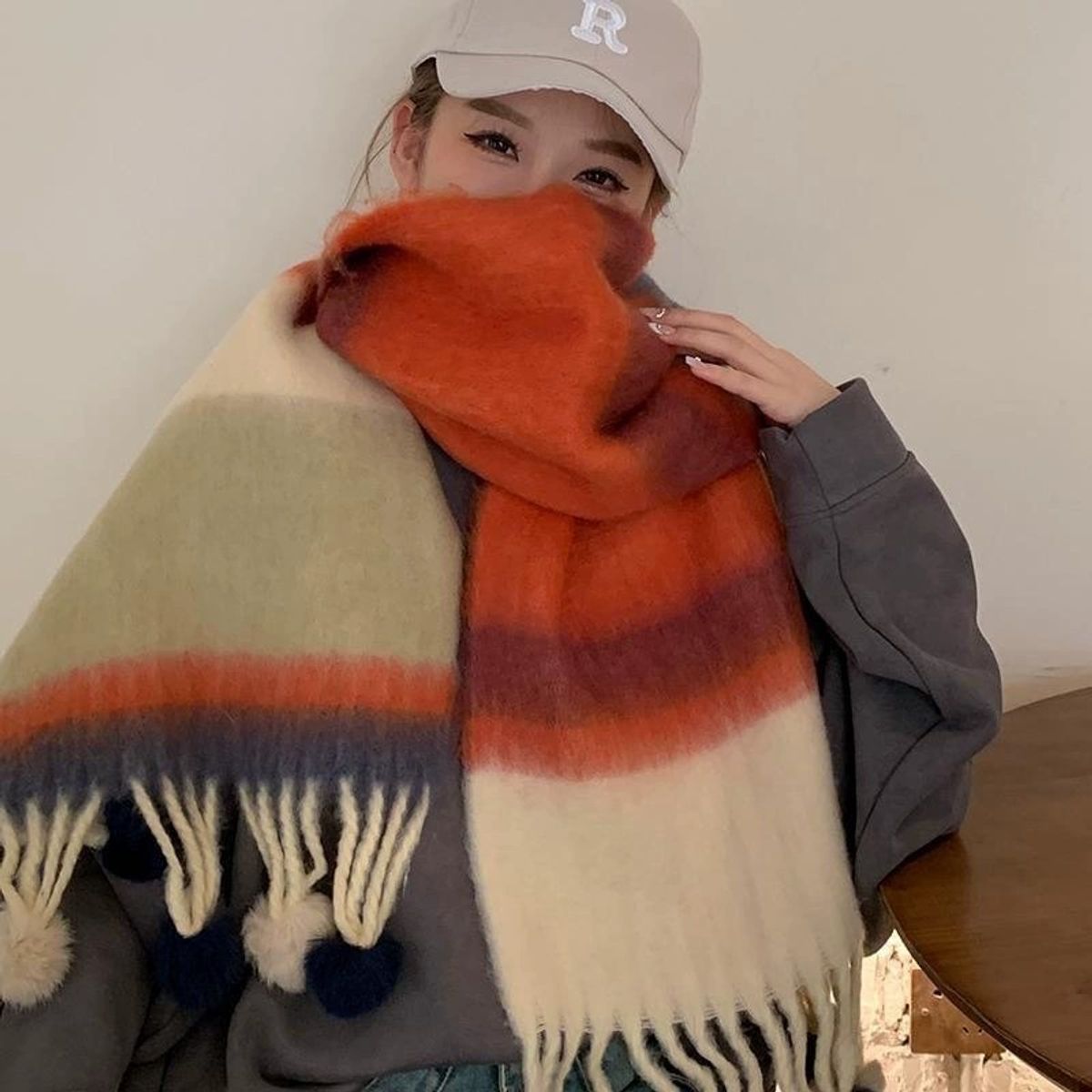 KAST PE - Bufanda Chalina Emociones mujer maxibufanda con pompones