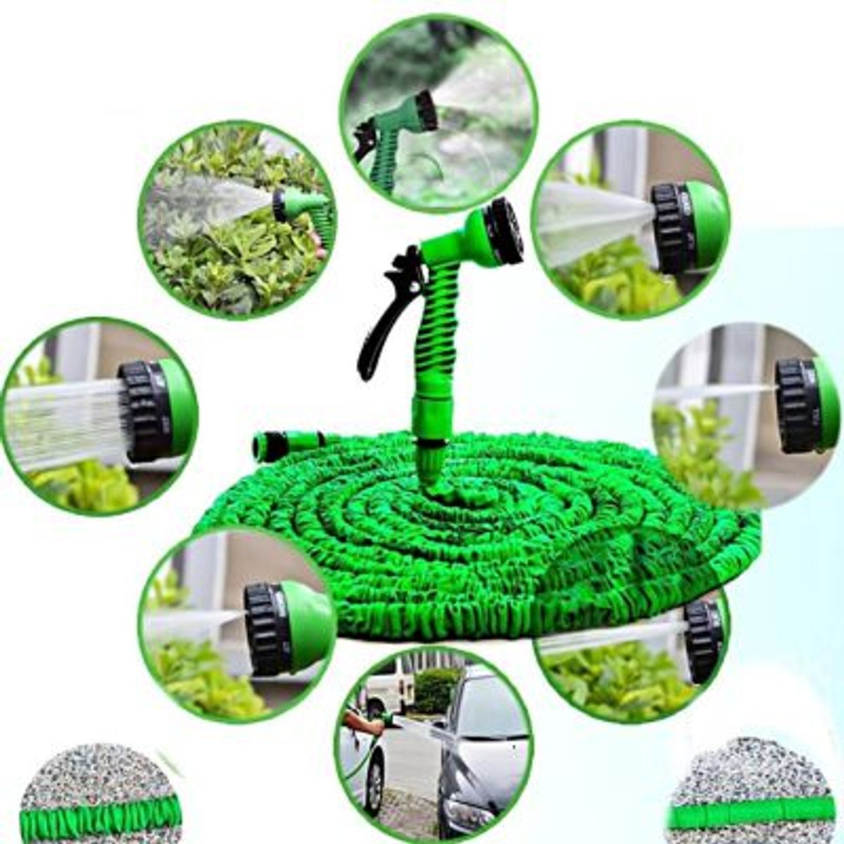 GENERICO - Manguera Verde Retractil 30m Expandible + 7 Chorros