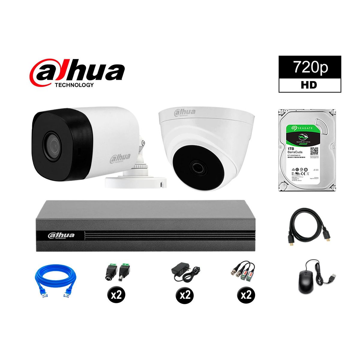 DAHUA - CÁMARAS SEGURIDAD DAHUA KIT 2 HD 720P + DISCO 1TB HDMI