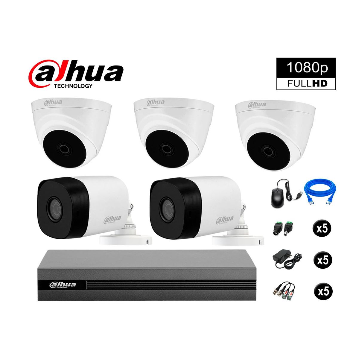 DAHUA - CÁMARAS SEGURIDAD DAHUA KIT 5 FULL HD 1080P + CABLE HDMI OFERTA