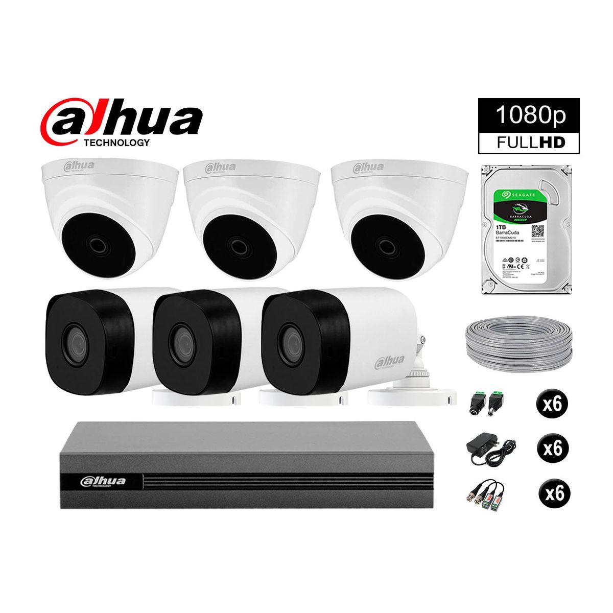 DAHUA - CÁMARAS SEGURIDAD DAHUA KIT 6 FULL HD 1080P + DISCO 1TB COMPLETO