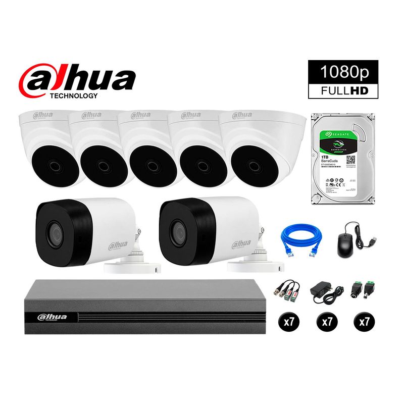 DAHUA - CÁMARAS SEGURIDAD DAHUA KIT 7 FULL HD 1080P + DISCO 1TB HDMI