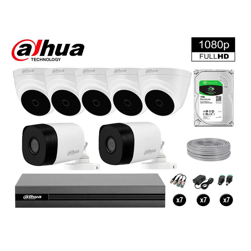 DAHUA - CÁMARAS SEGURIDAD DAHUA KIT 7 FULL HD 1080P + DISCO 1TB COMPLETO