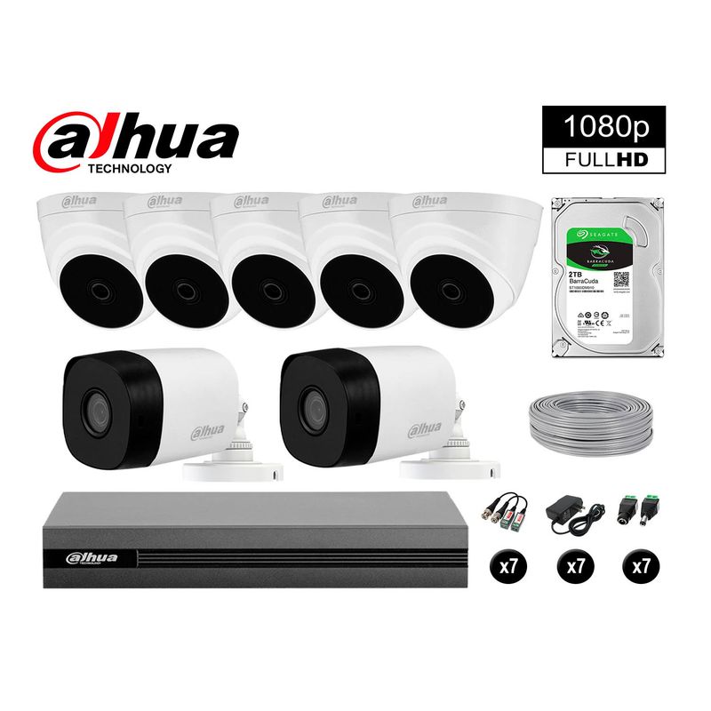 DAHUA - CÁMARAS SEGURIDAD DAHUA KIT 7 FULL HD 1080P + DISCO 2TB COMPLETO