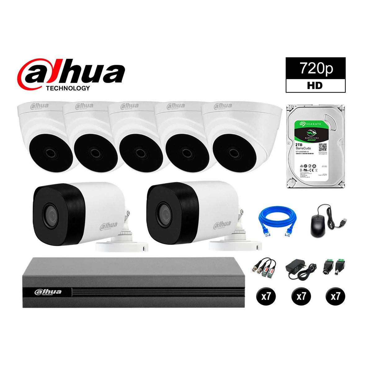 DAHUA - CÁMARAS SEGURIDAD DAHUA KIT 7 HD 720P + DISCO 2TB HDMI