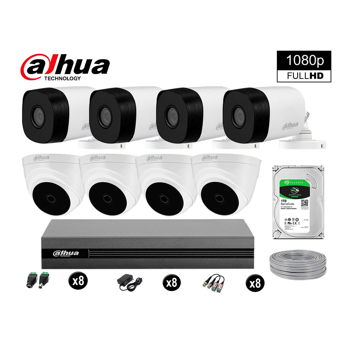 DAHUA - CÁMARAS SEGURIDAD DAHUA KIT 8 FULL HD 1080P + DISCO 1TB COMPLETO