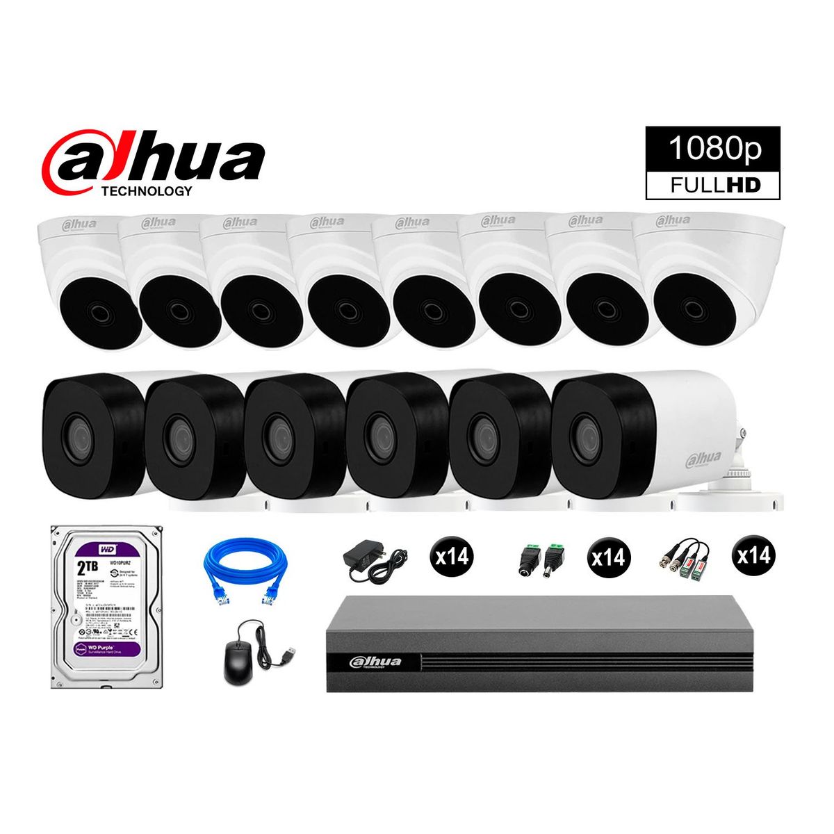 DAHUA - CÁMARAS SEGURIDAD DAHUA KIT 14 FULL HD 1080P + DISCO 2TB HDMI