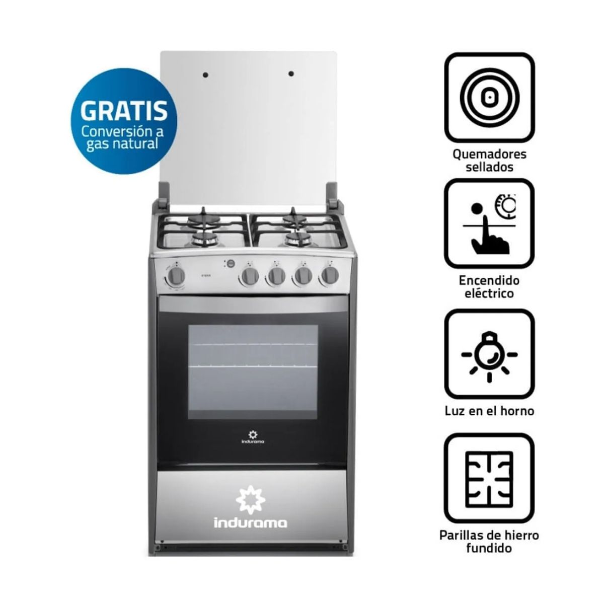 INDURAMA - Cocina Indurama Viena 4 Hornillas Croma