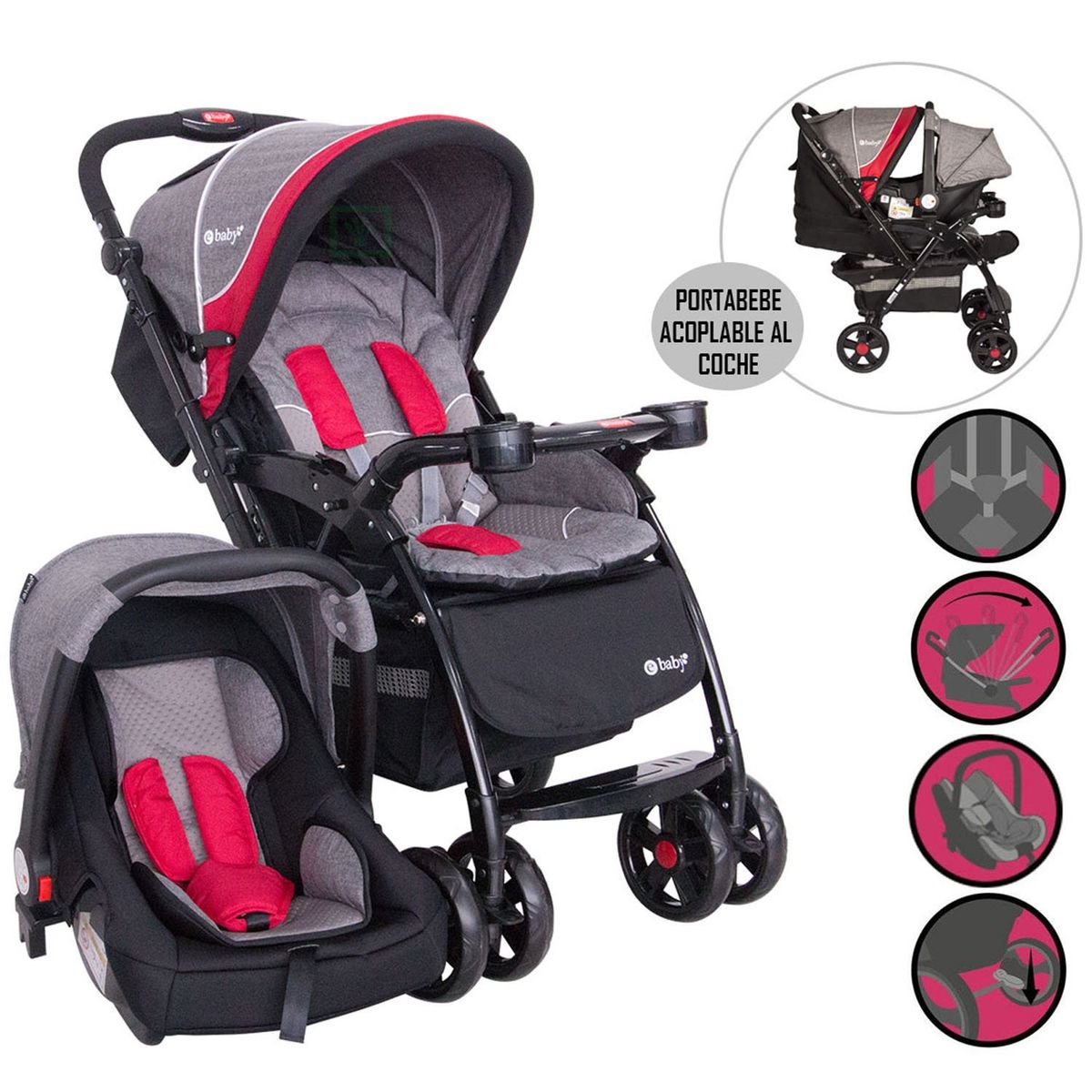 EBABY - Coche Con Porta Bebe BRAVIAR 1092 Red