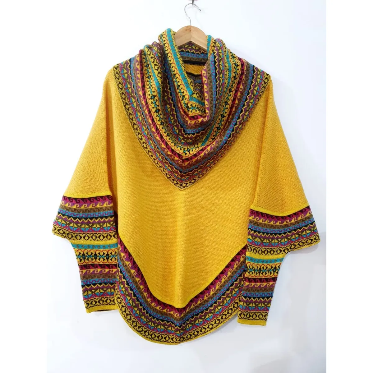 GENERICO - Poncho  Alpaca Con Manga 3/4 Y Gorro