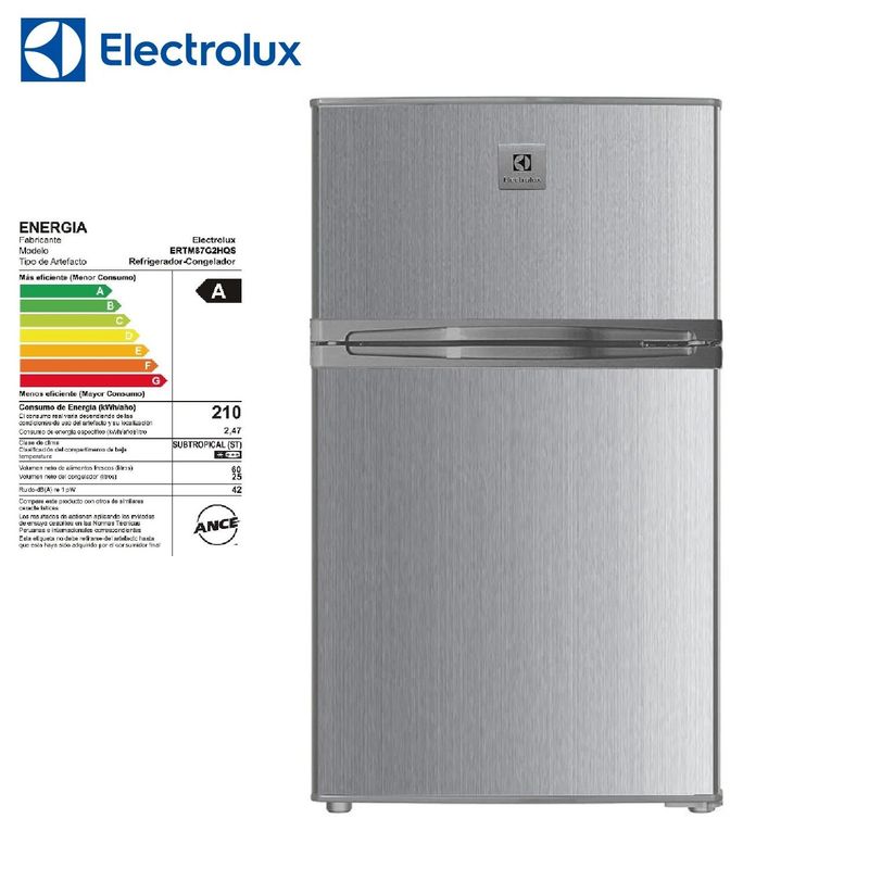 ELECTROLUX - ELECTROLUX FRIGOBAR DOS PUERTAS DE 85 LITROS ERTM87G2HQS