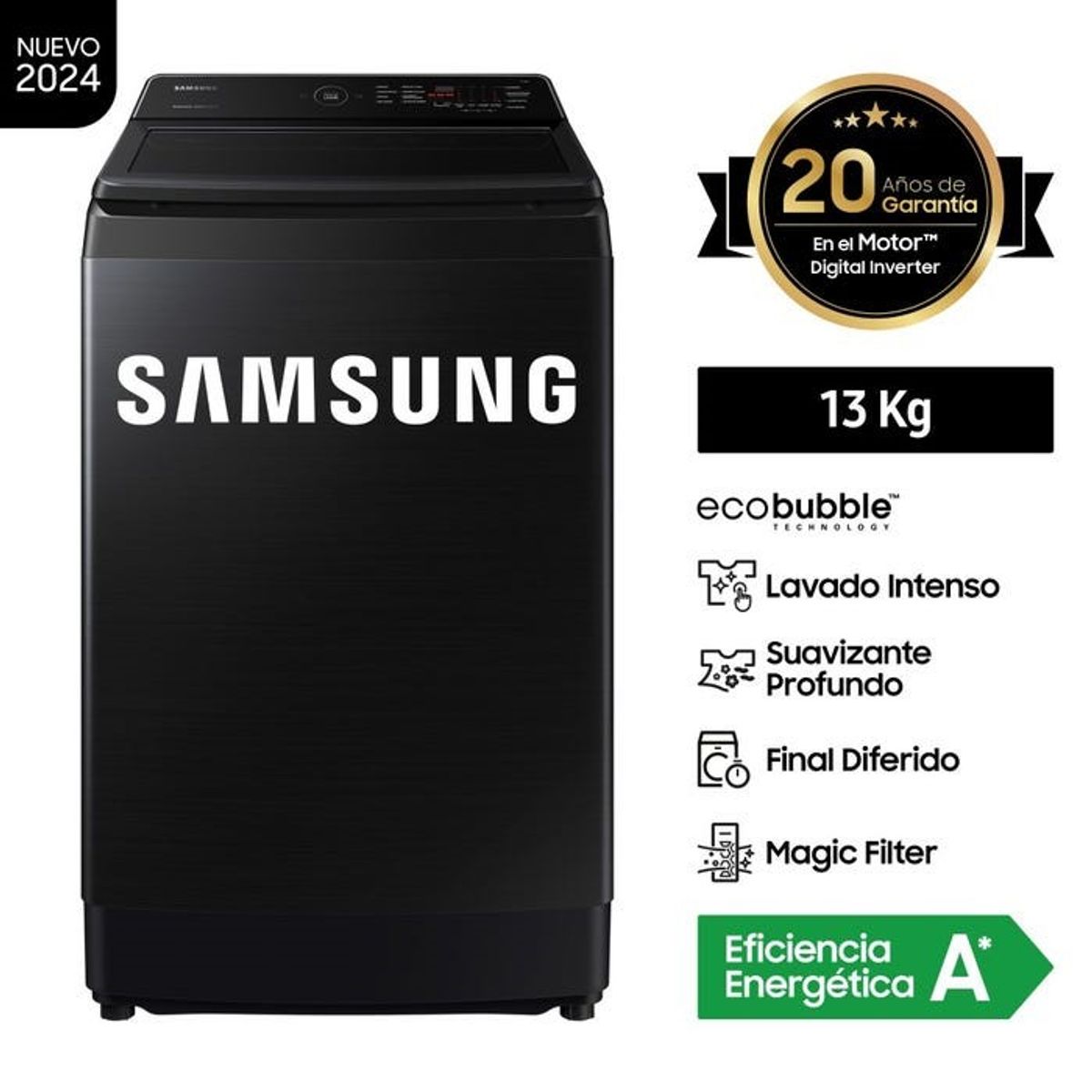 SAMSUNG - Lavadora Samsung EcoBubble 13 KG Negra WA13CG5441BVPE