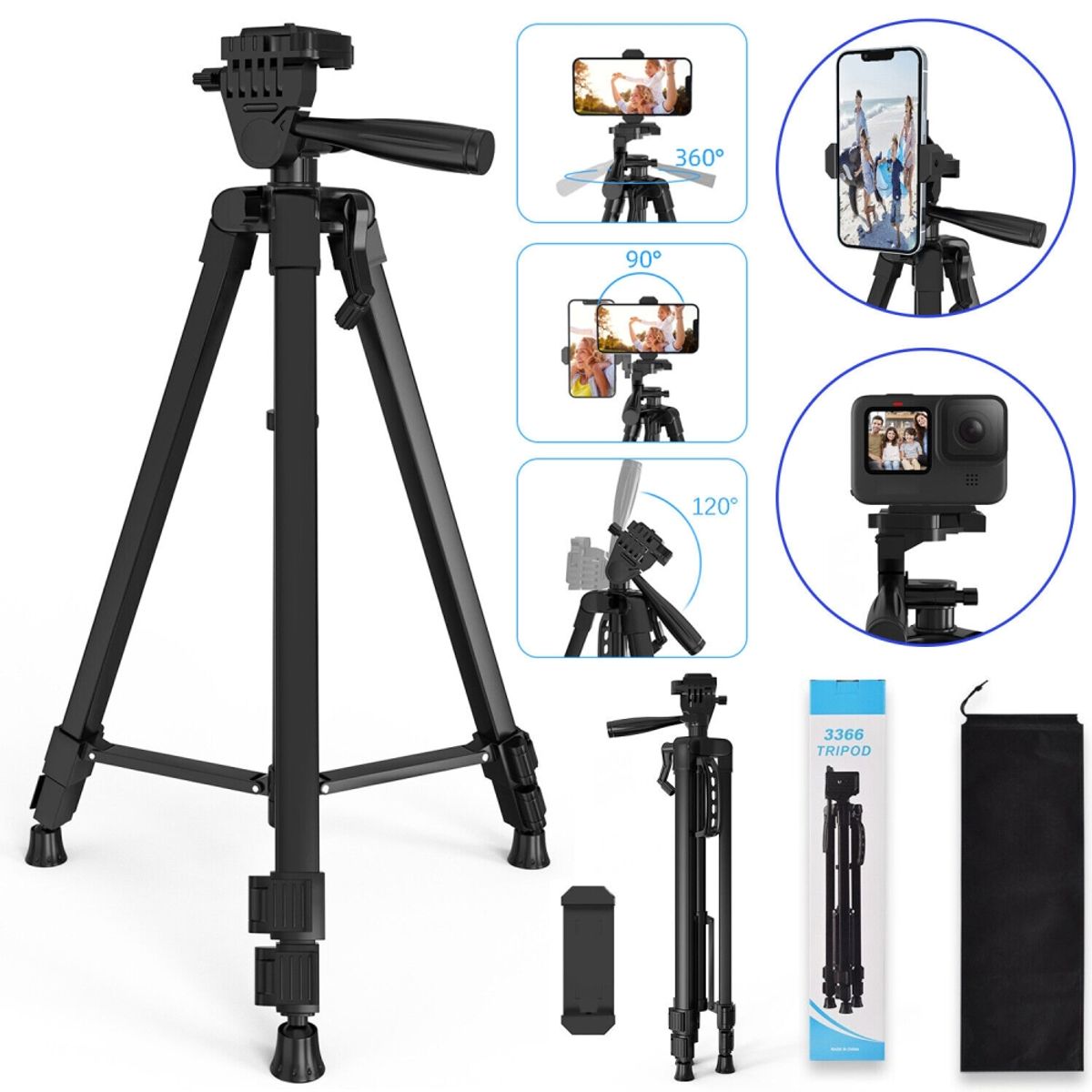 GENERICO - Tripode para Camara Celular 140 cm Profesional Negro 360°