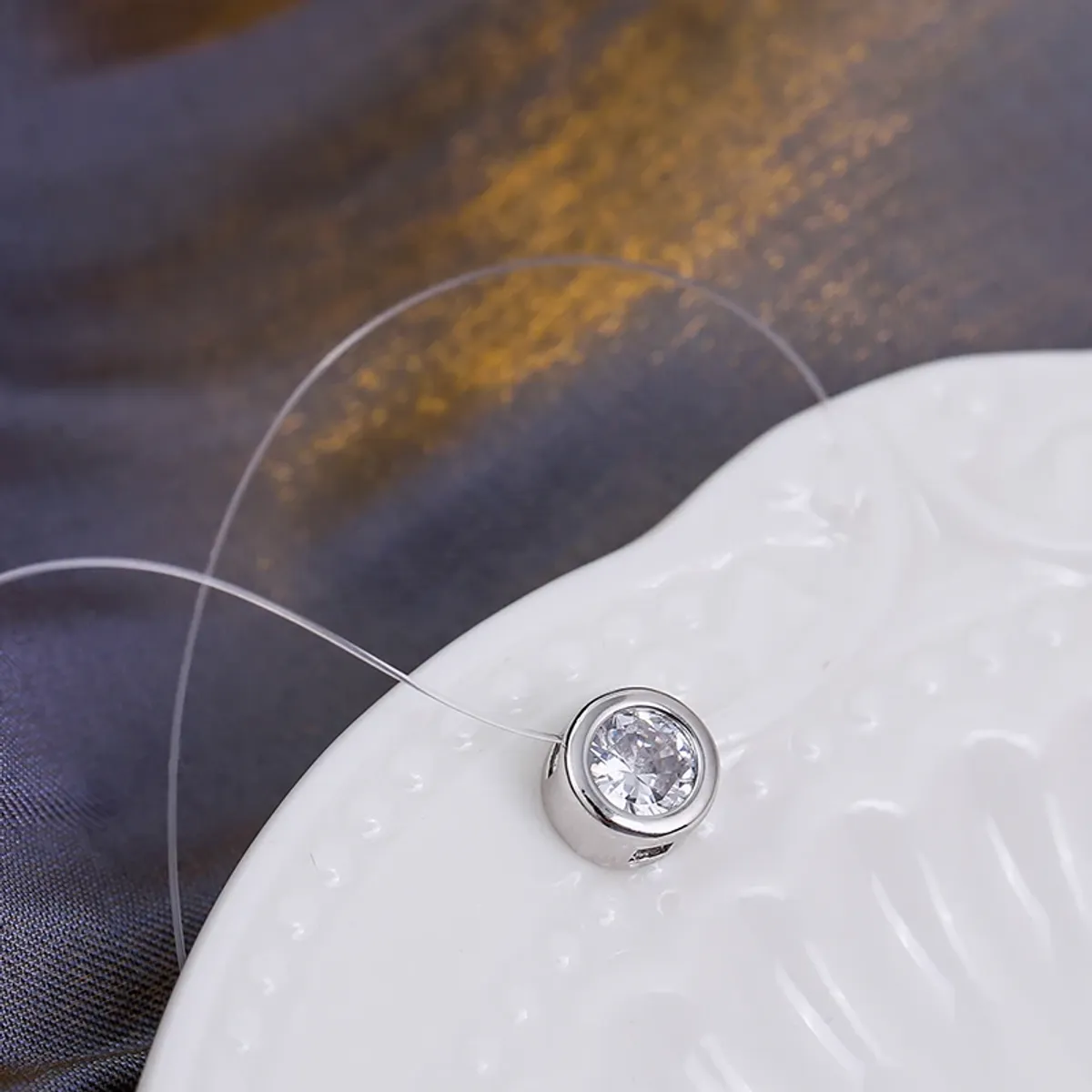 GENERICO - Collar plateado con piedra circonita cadena de pescar