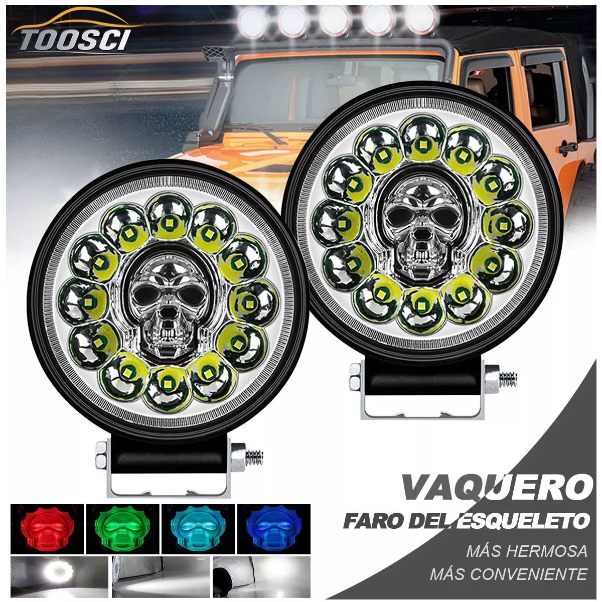 GENERICO - Par Faros 12 Led Redondo Auxiliares Estrobo Fija 4X4