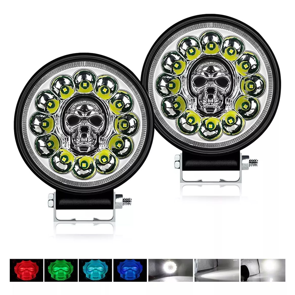 GENERICO - Par Faros 12 Led Redondo Auxiliares Estrobo Fija 4X4