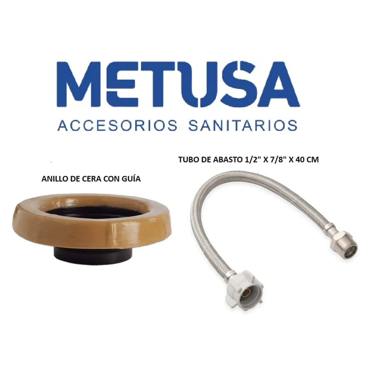 METUSA - KIT METUSA: ANILLO DE CERA C/GUÍA +TUBO DE ABASTO VINIL 1/2"  X  7/8" X 40CM