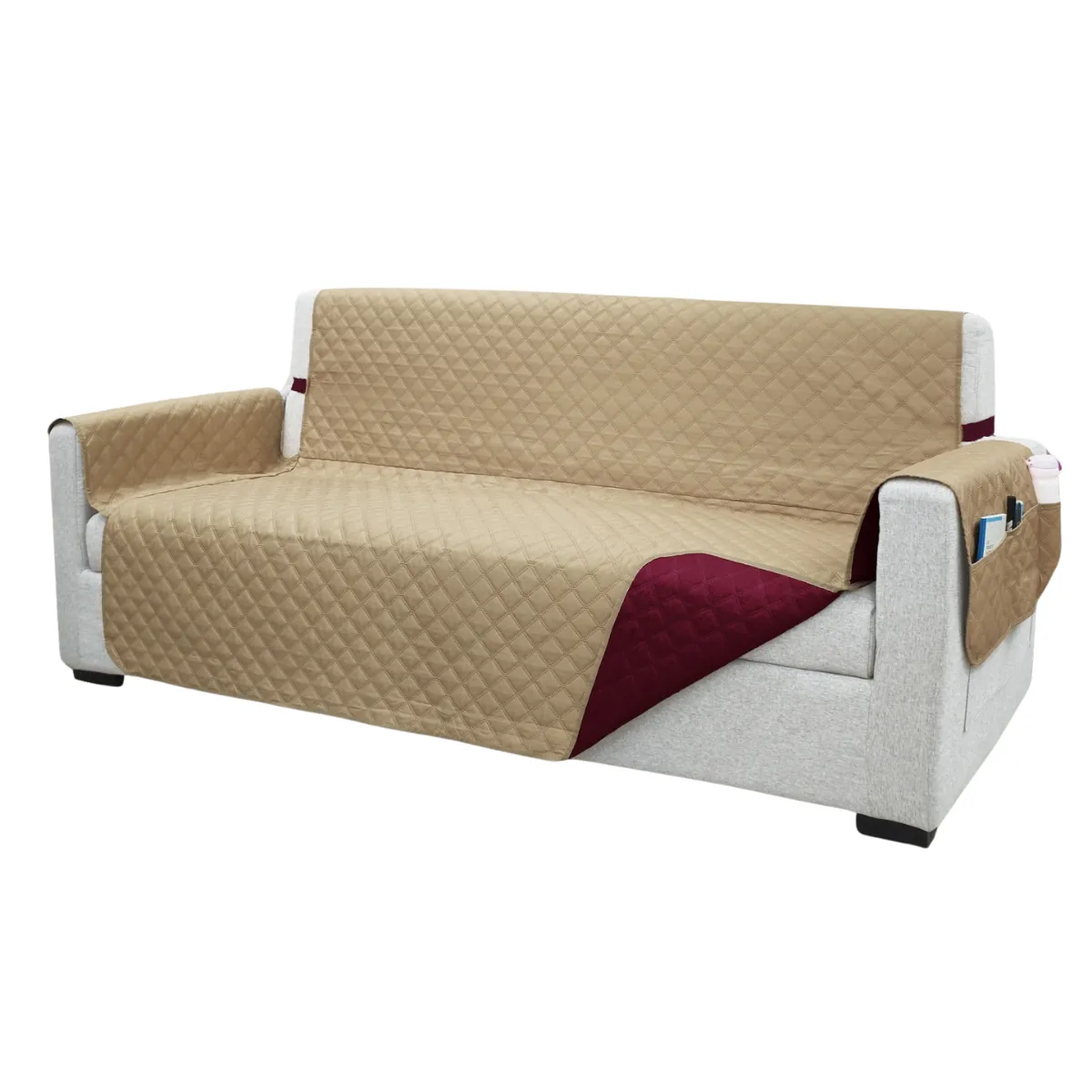 SALA FABULOSA - Protector de mueble impermeable 3-2-1 BEIGE reversible GUINDA