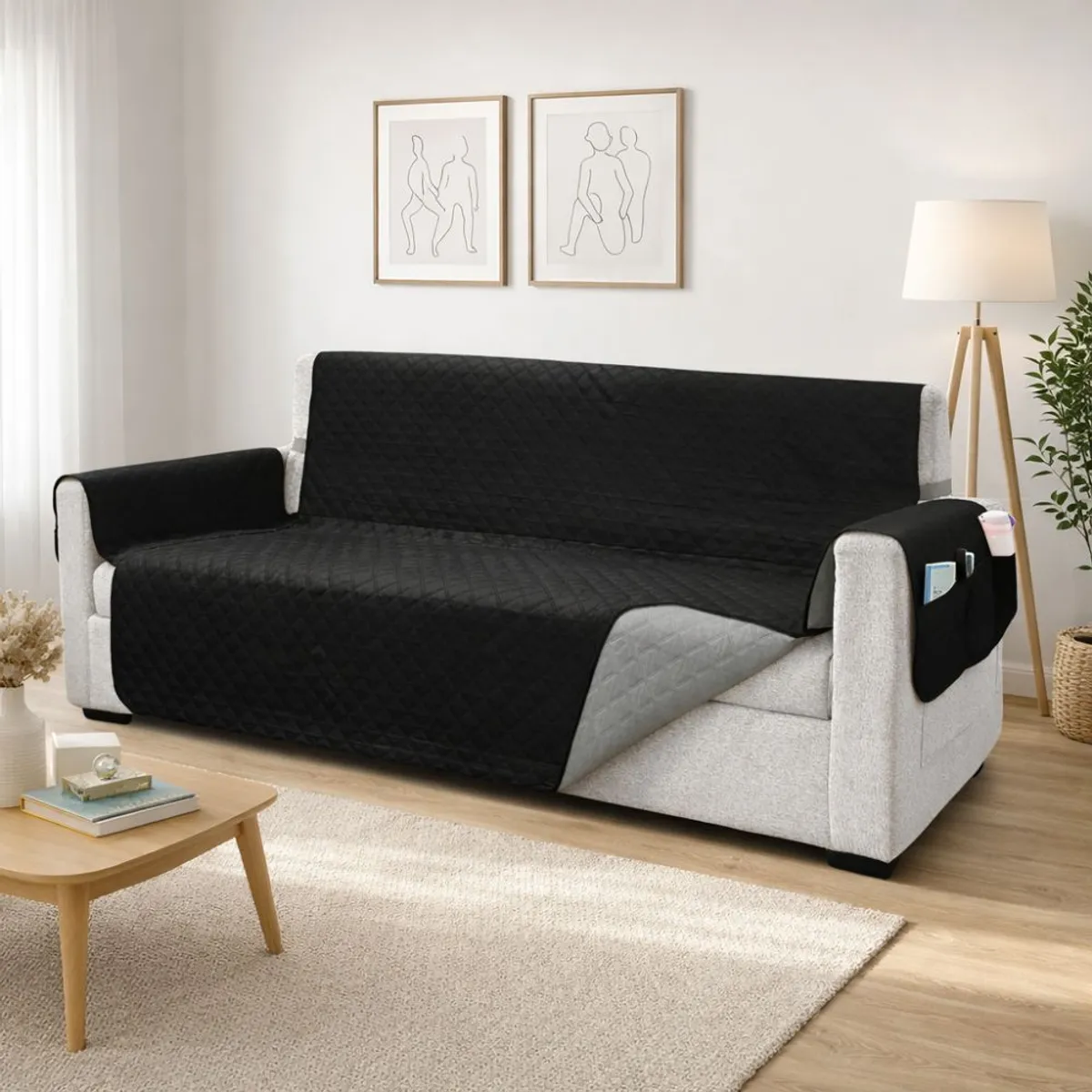 SALA FABULOSA - Protector de mueble impermeable 3-2-1 NEGRO reversible GRIS