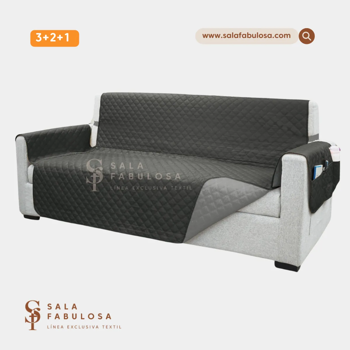 SALA FABULOSA - Protector de mueble impermeable 3-2-1 PLOMO reversible GRIS