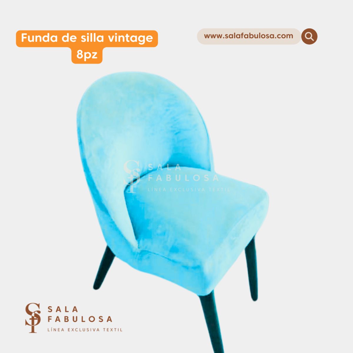 SALA FABULOSA - Funda de silla 8 pzs vintage terciopelo TURQUESA