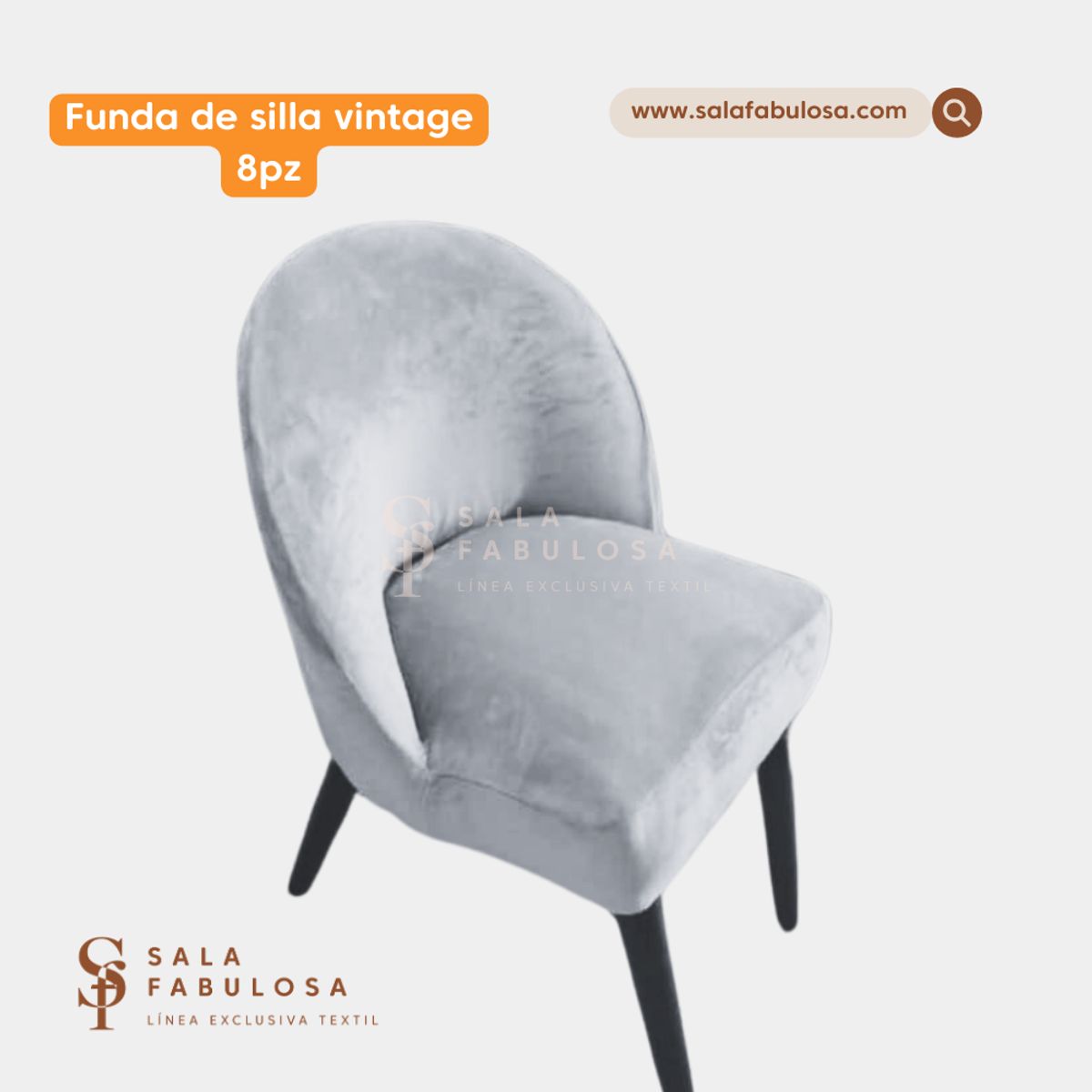 SALA FABULOSA - Funda de silla 8 pzs vintage terciopelo GRIS