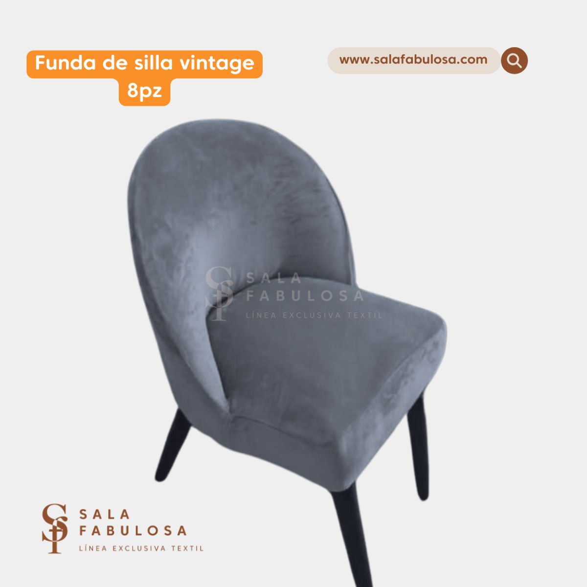 SALA FABULOSA - Funda de silla 8 pzs vintage terciopelo PLOMO
