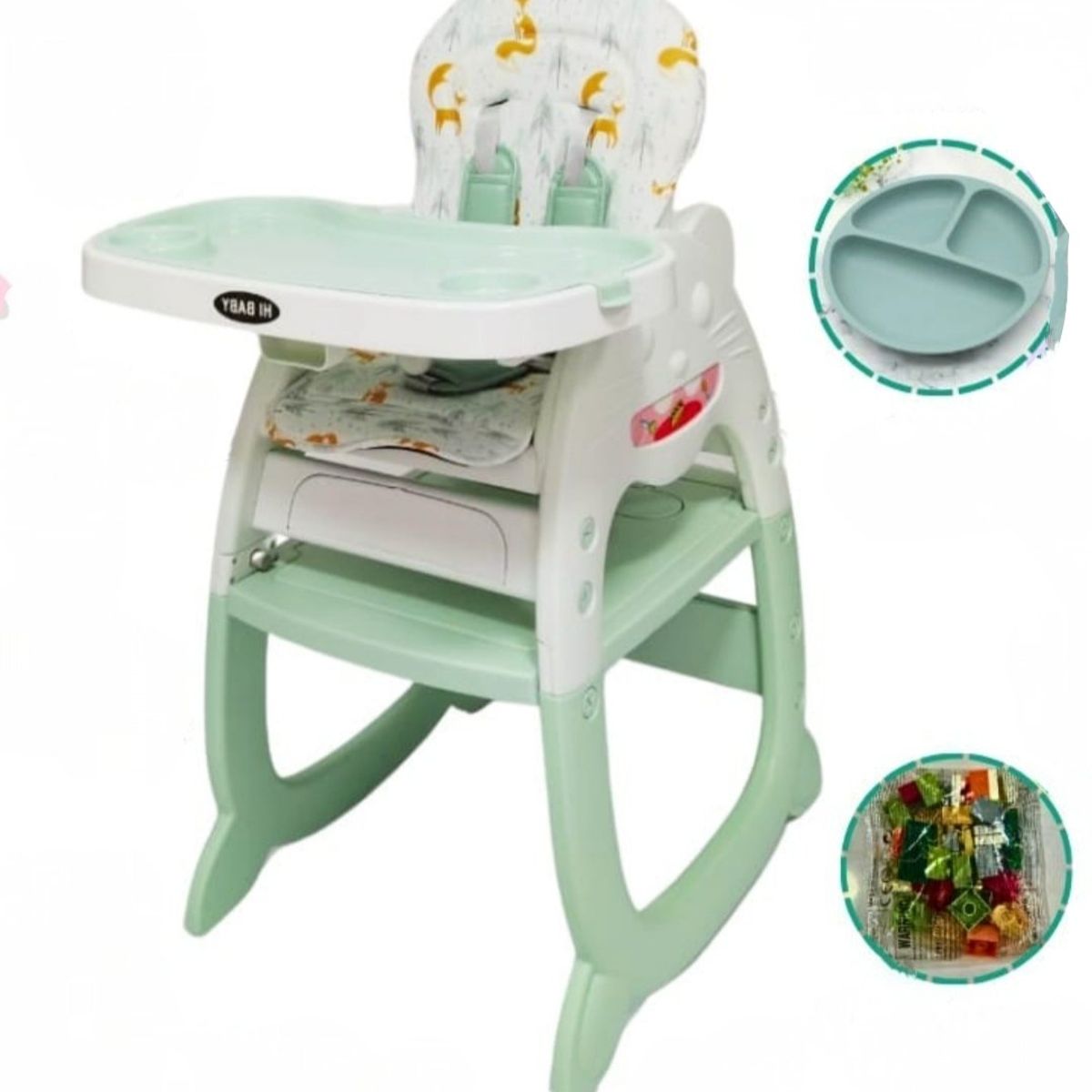 GENERICO - Silla de comer 4 en 1 escritorio lego VERDE