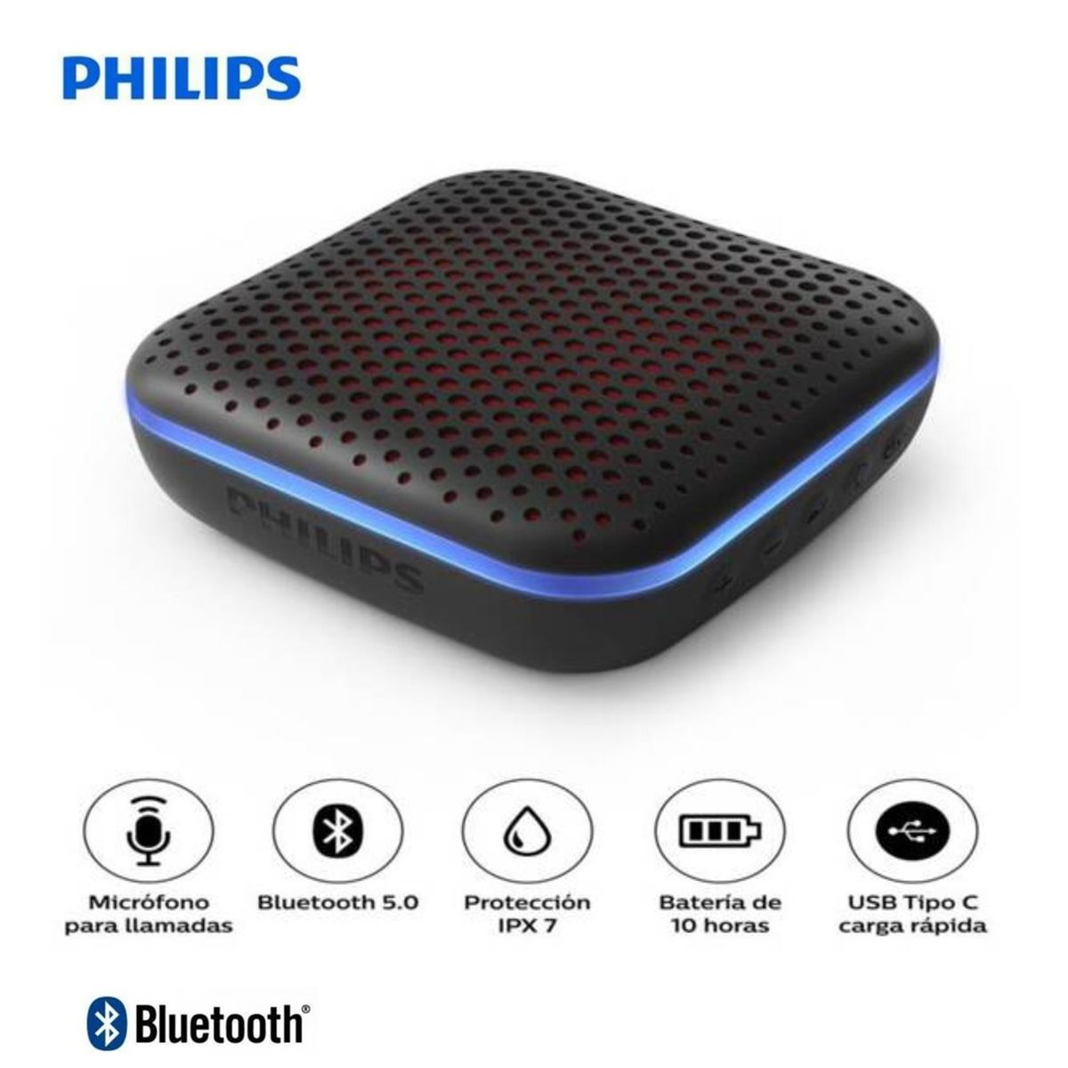 PHILIPS - Parlante Philips TAS2505 Bluetooth IPX7 LED Multicolor Impermeable