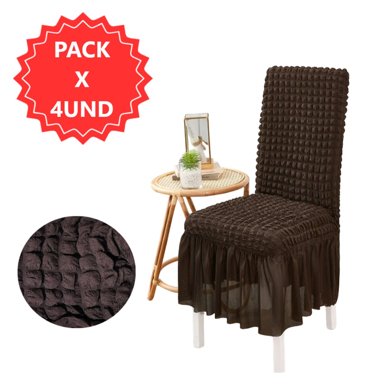 GENERICO - Pack 4 Fundas Marrón Oscuro elástica para silla de comedor