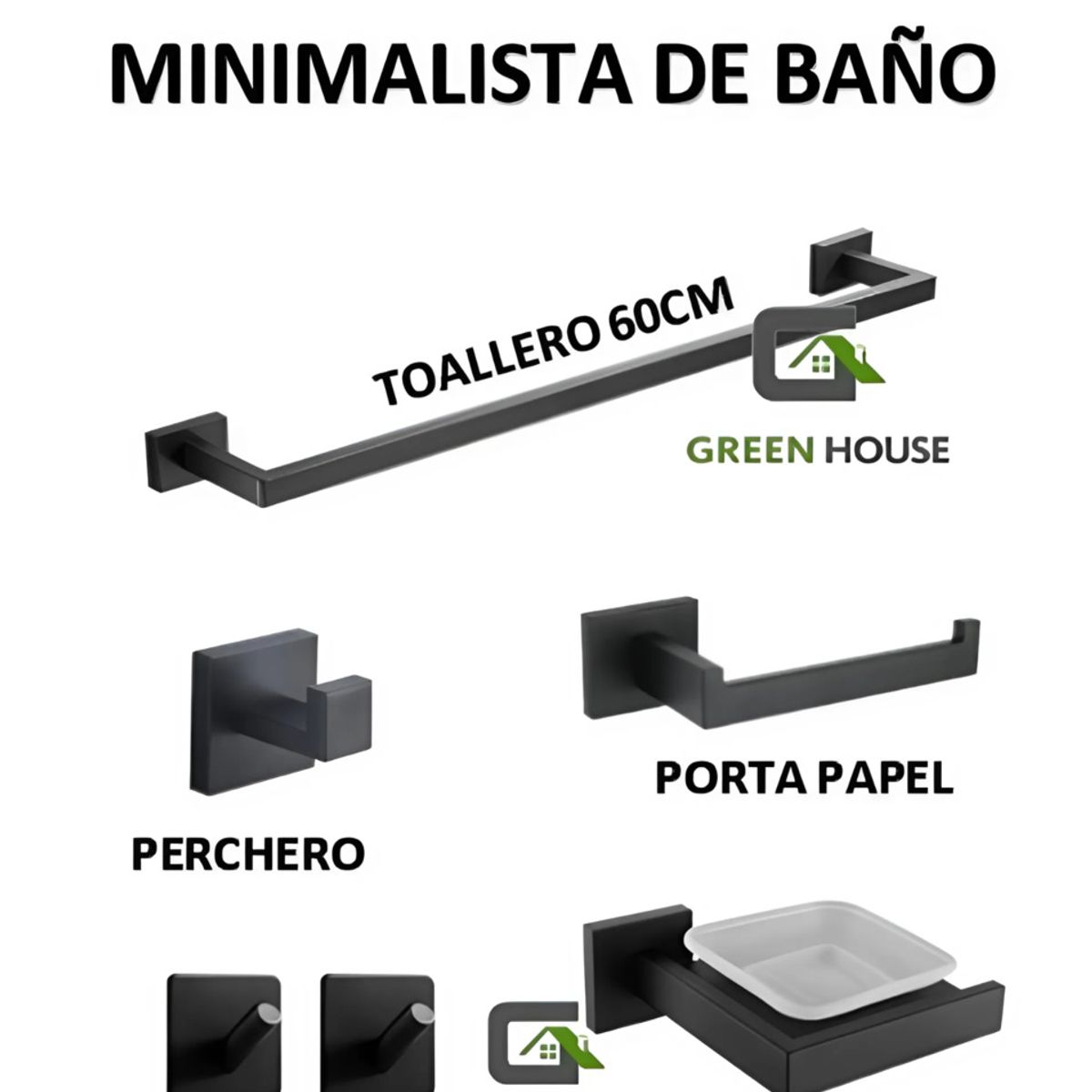 GREEN HOUSE - KIT DE BAÑO EUROPÉO ACERO INOXIDABLE CUADRADO