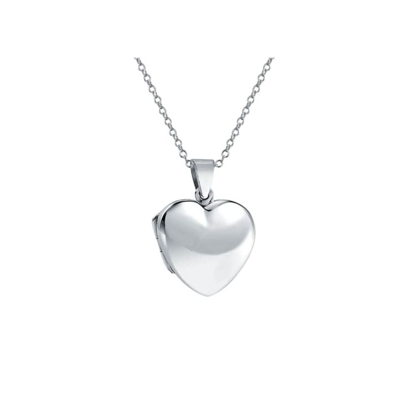 CLEO JOYAS & ACCESORIOS - Collar Relicario Corazón Bombeado Plata