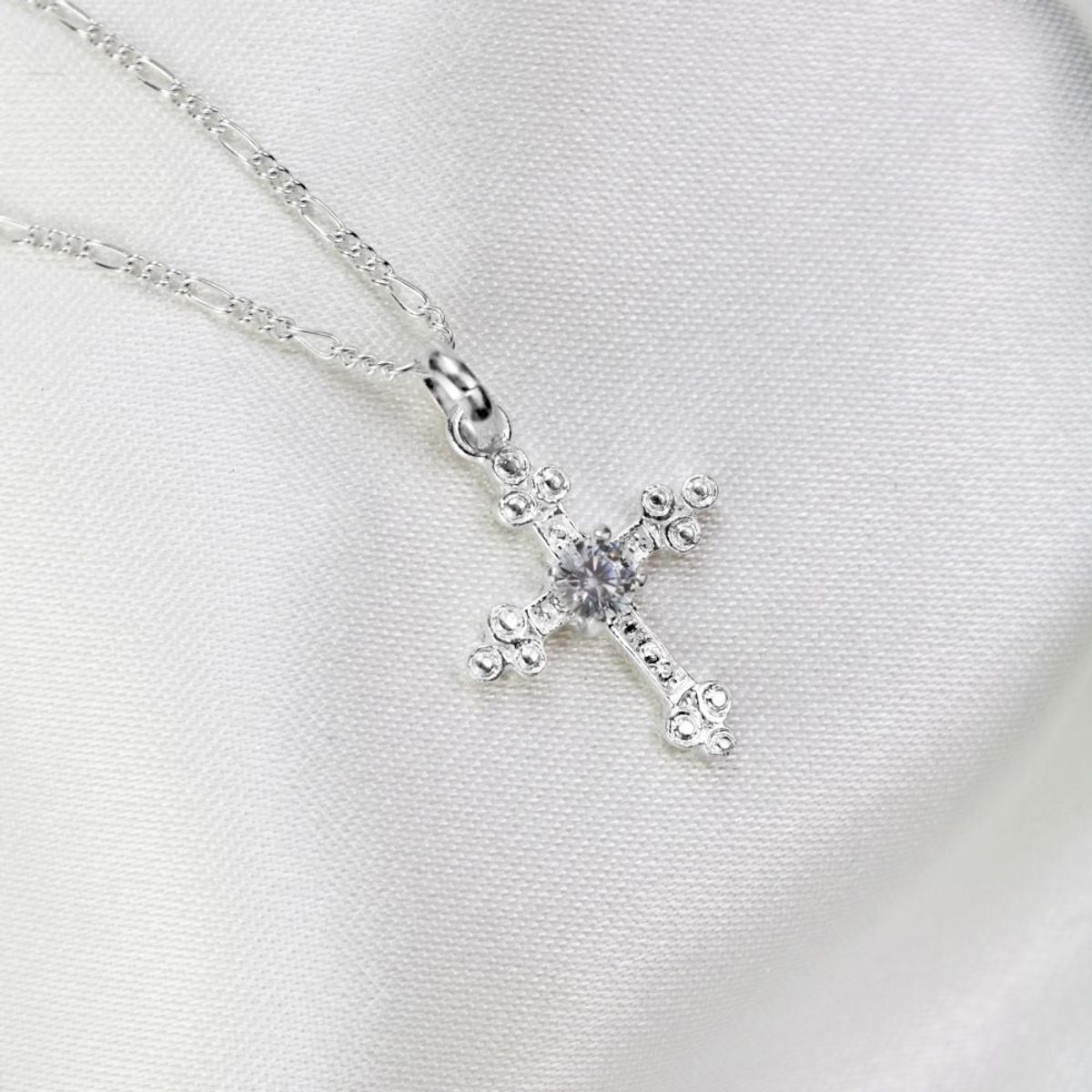 CLEO JOYAS & ACCESORIOS - Collar cruz crucifijo circon plata