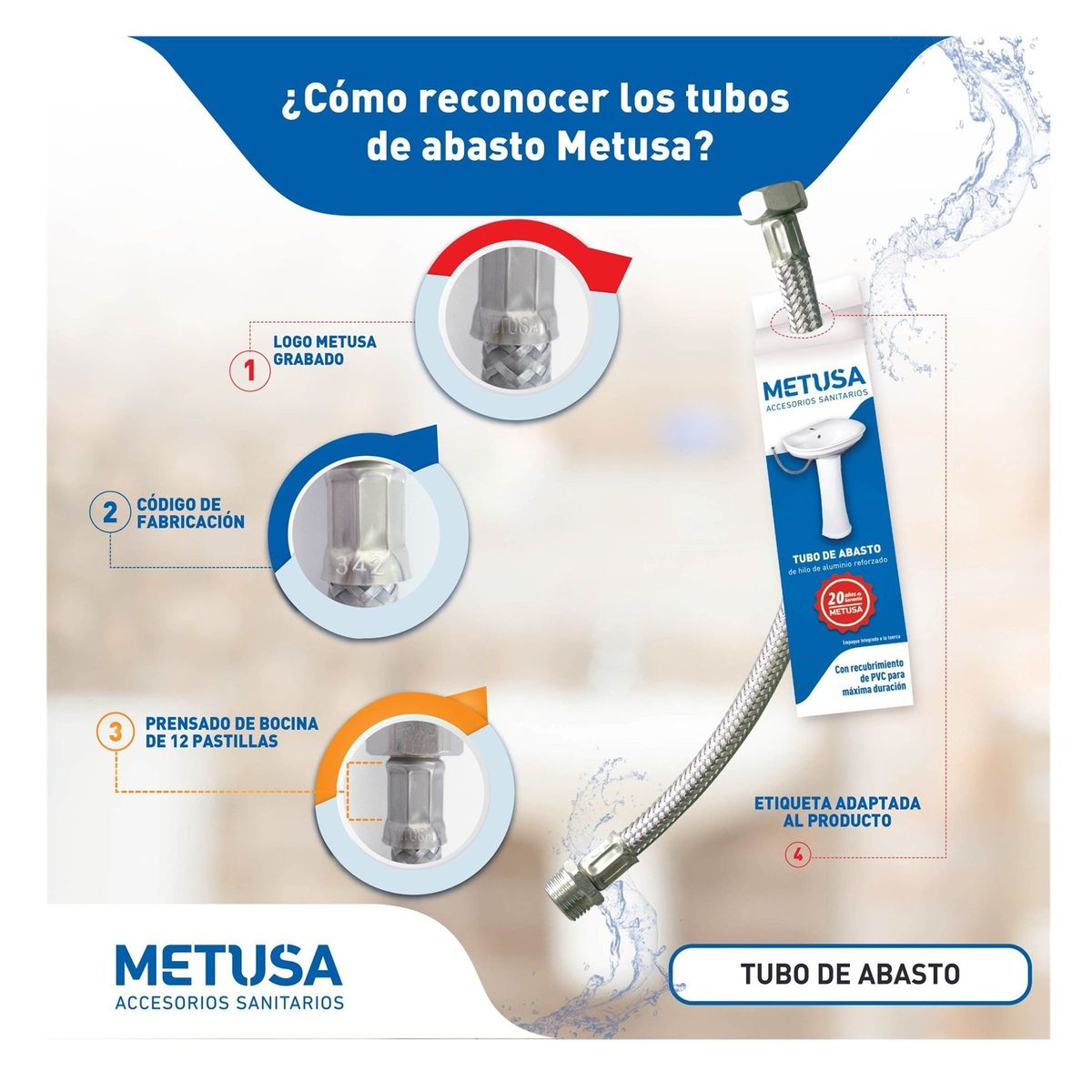 METUSA - TUBO DE ABASTO VINIL TRENZADO 1/2"  X 1/2"  X 40CM M-H DN10 METUSA