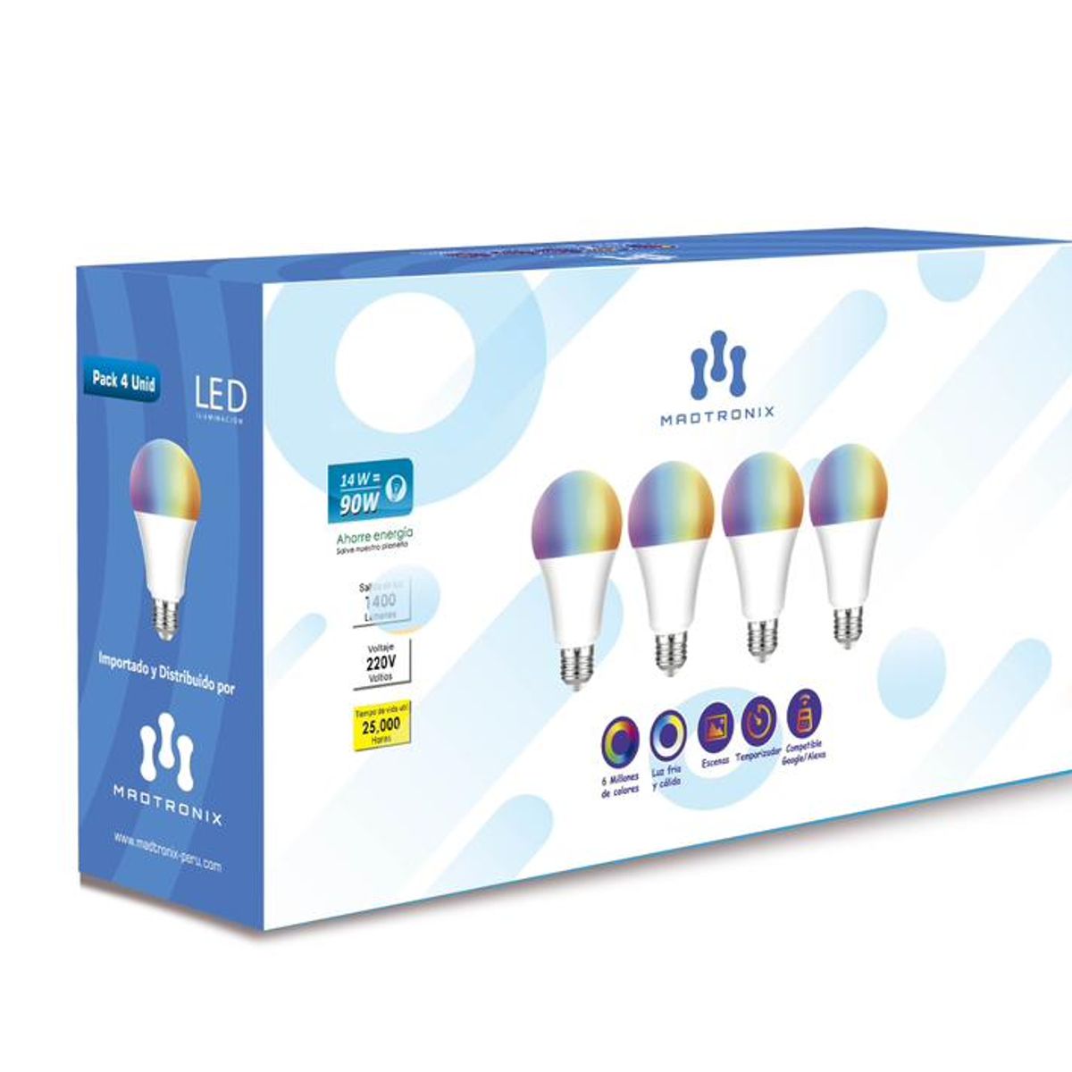 MADTRONIX - Madtronix Foco Inteligente 14W WiFi RGB Pack x 4