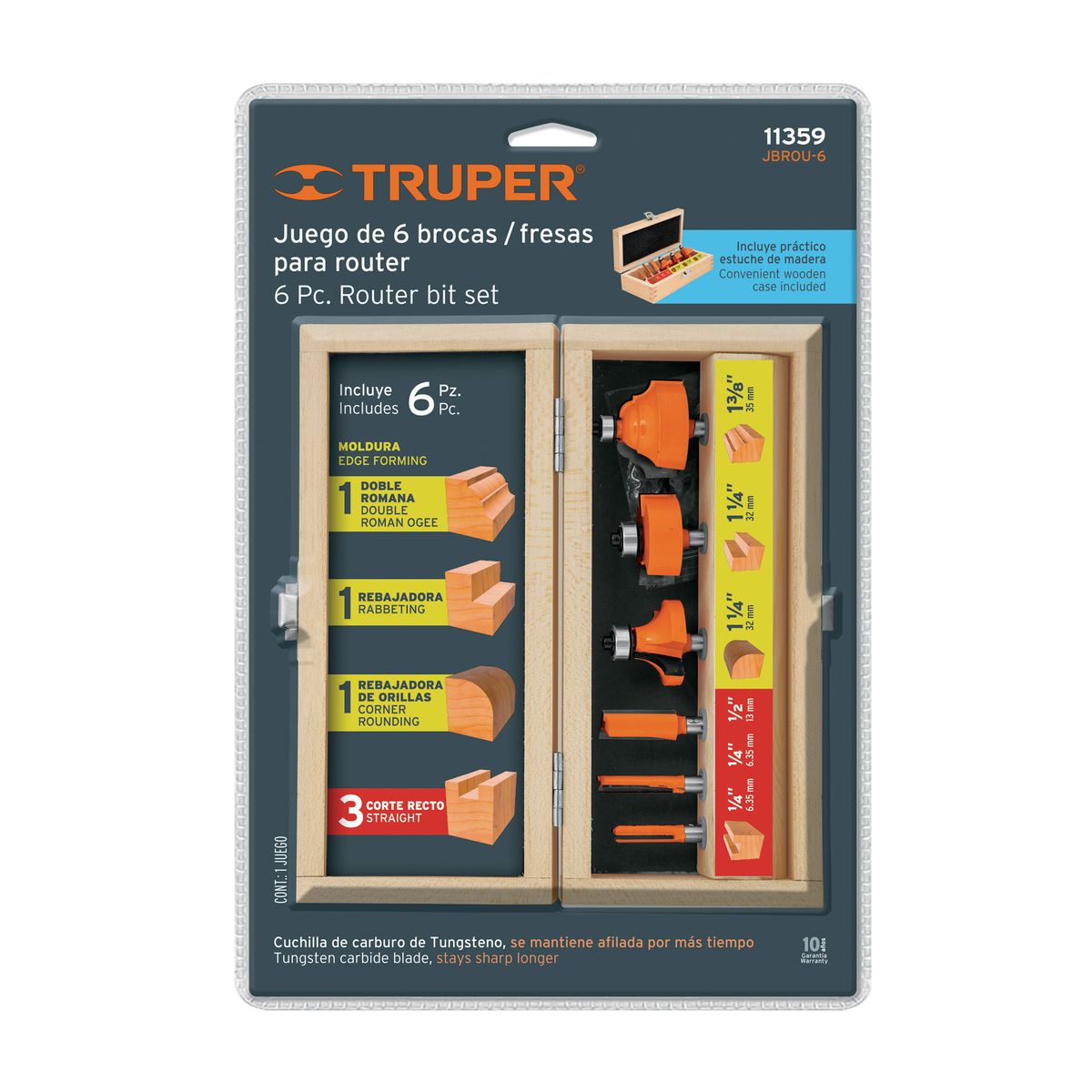 TRUPER - Fresa 6 Unidades Juego para Madera 11359 Truper