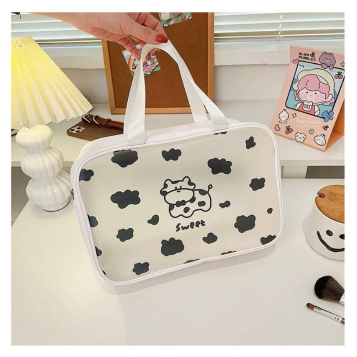 GENERICO - Neceser estuche de Maquillaje con diseño kawaii 31x21x12 - Blanco
