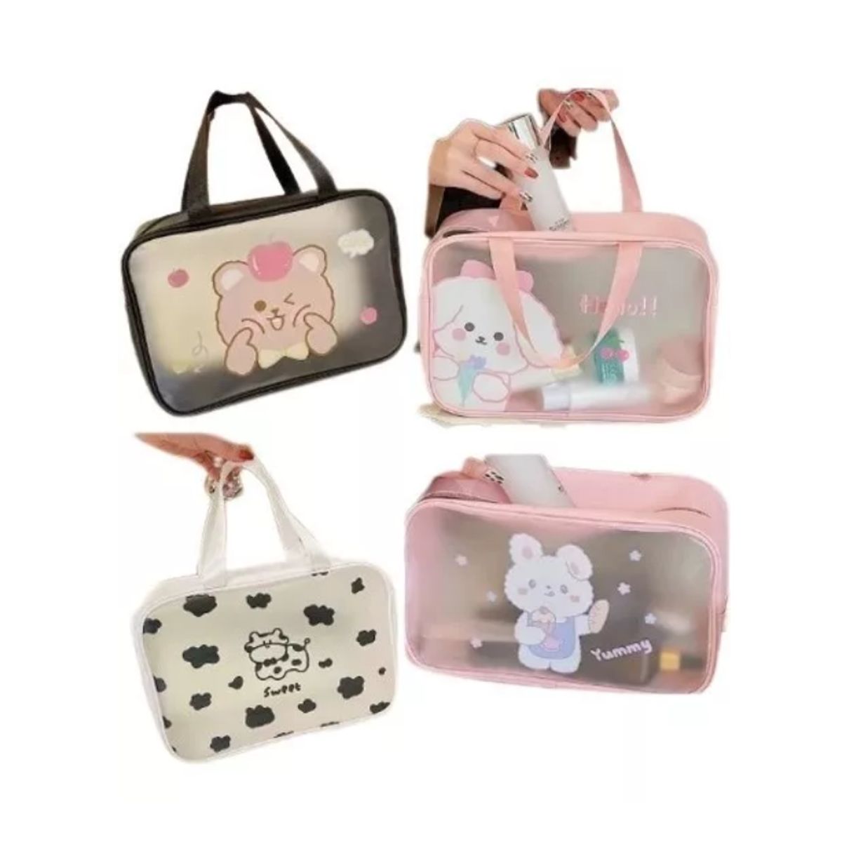 GENERICO - Neceser estuche de Maquillaje con diseño kawaii 31x21x12 - Blanco