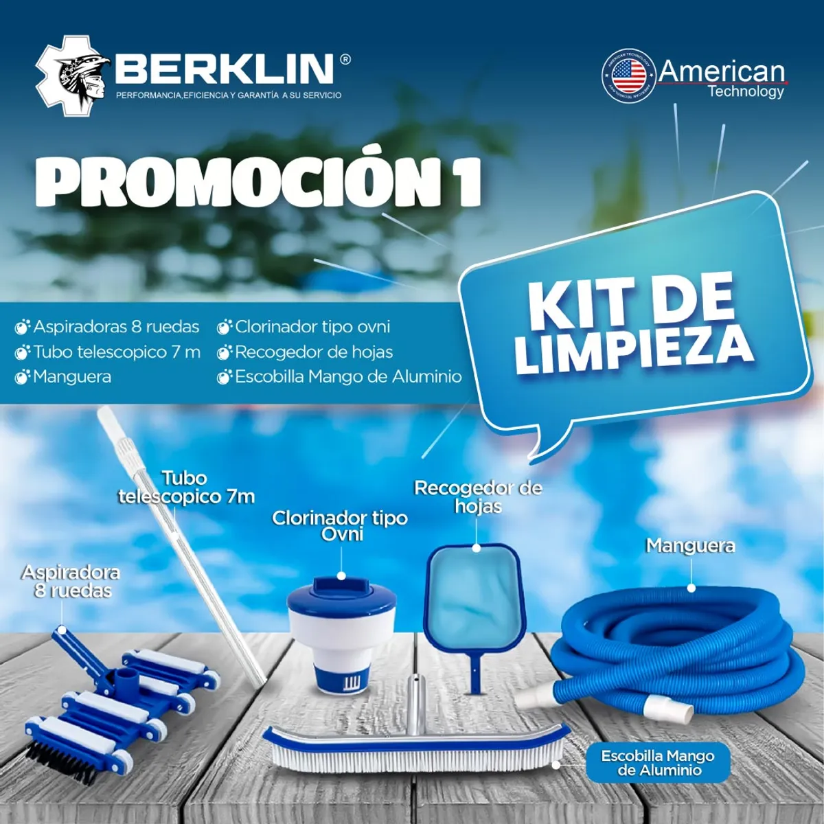 BERKLIN - KIT DE LIMPIEZA PARA PISCINA