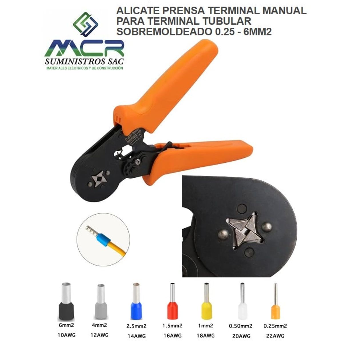 GENERICO - ALICATE PRENSA TERMINAL MANUAL PARA TUBULAR SOBREMOLDEAD 025-6MM2 OFER