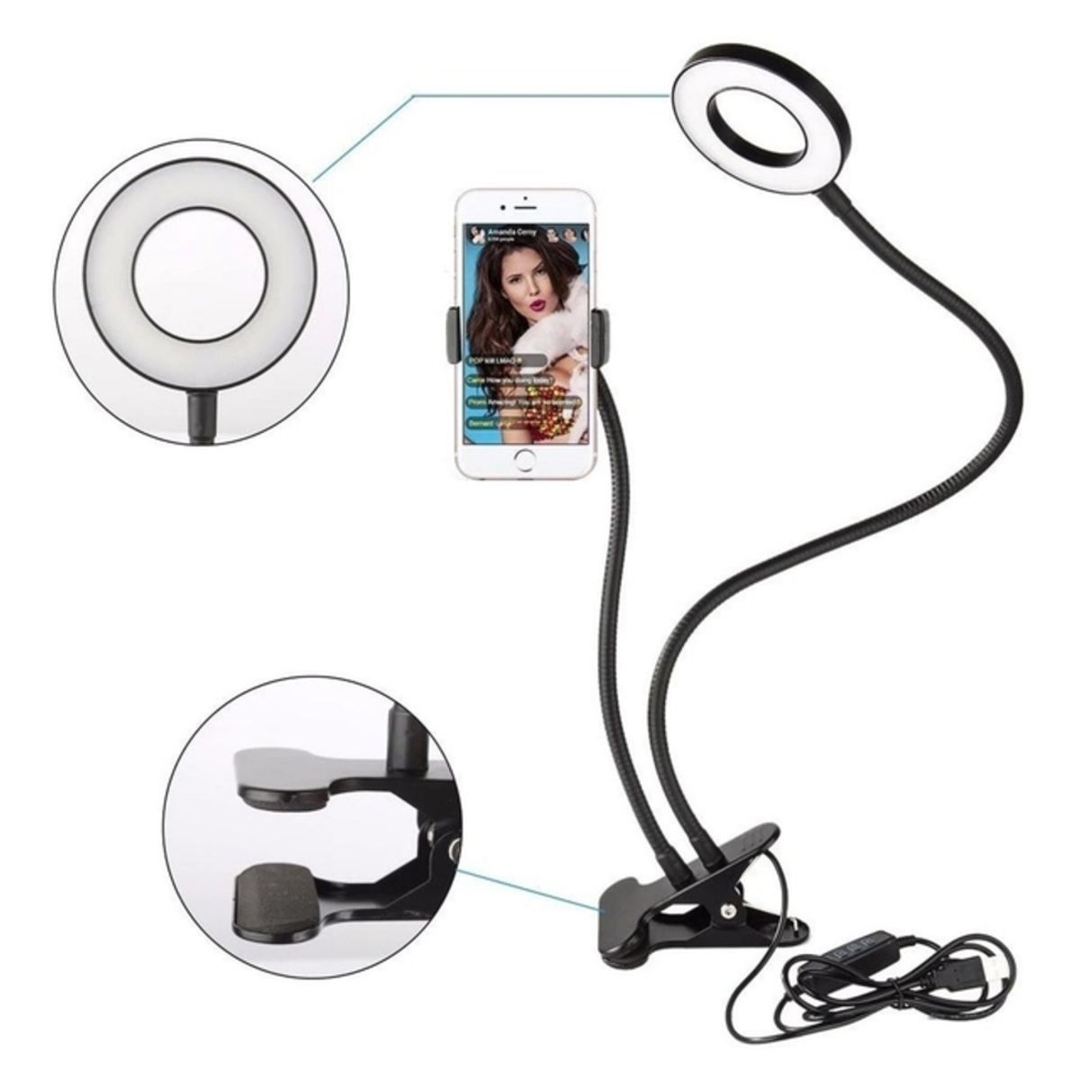 GENERICO - Aro De Luz Led 2 En 1 C/ Soporte Para Celular Videos Fotos