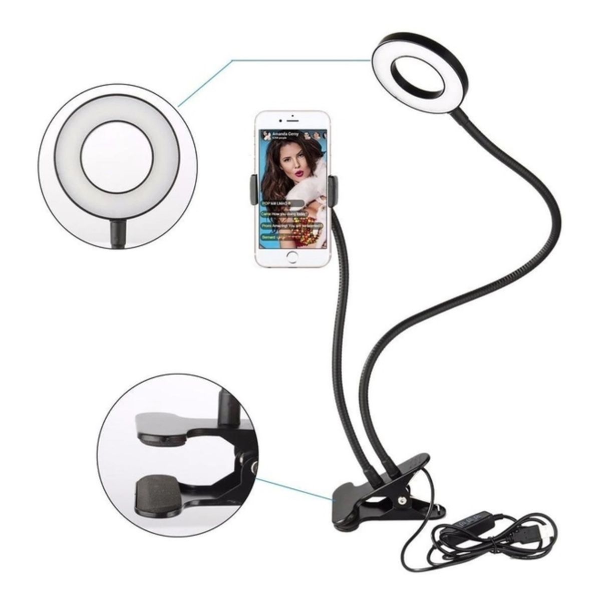 GENERICO - Aro De Luz Led 2 En 1 C/ Soporte Para Celular Videos Fotos