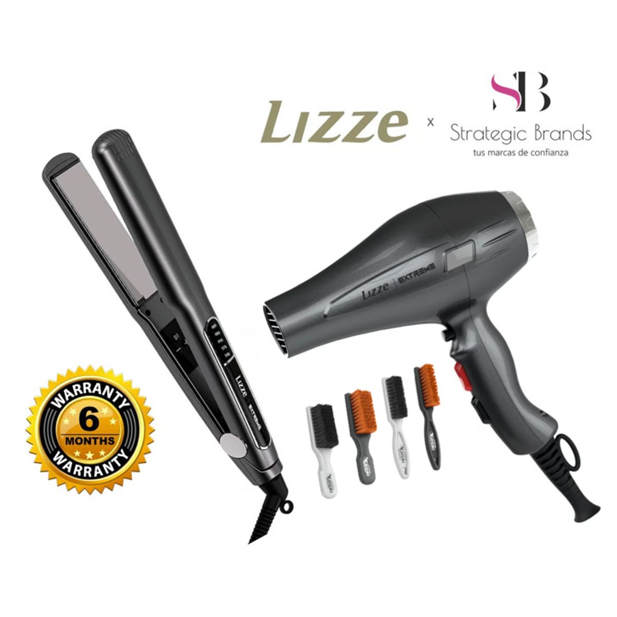 LIZZE - PLANCHA Y SECADORA LIZZE EXTREME + 1 CEPILLO BARBERO SURTIDO