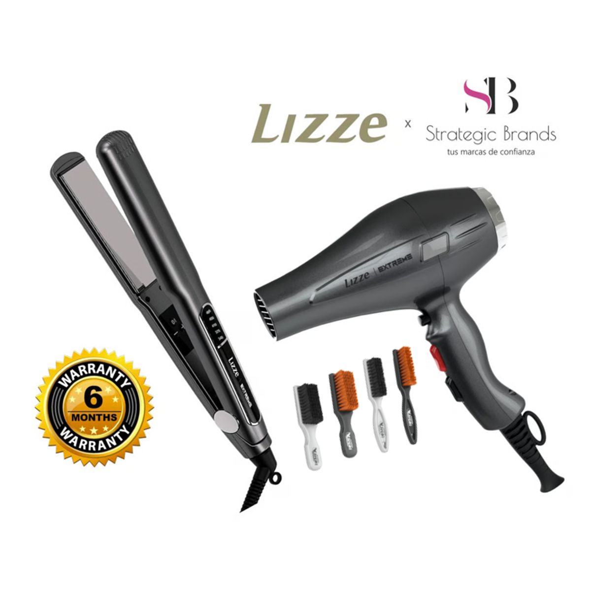 LIZZE - PLANCHA Y SECADORA LIZZE EXTREME + 1 CEPILLO BARBERO SURTIDO